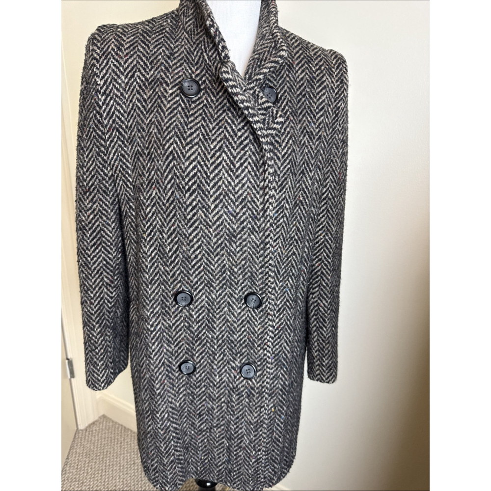 Mackintosh Wool Tweed Pea Coat Black Gray Size 8